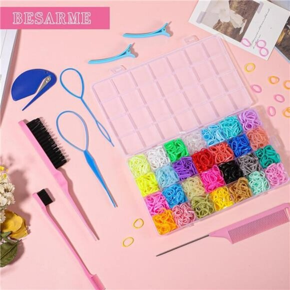 28 Colors Rubber Bands for Hair with 7 Hair Styling Tools 2100 Pcs Ponytail - Picture 5 of 8